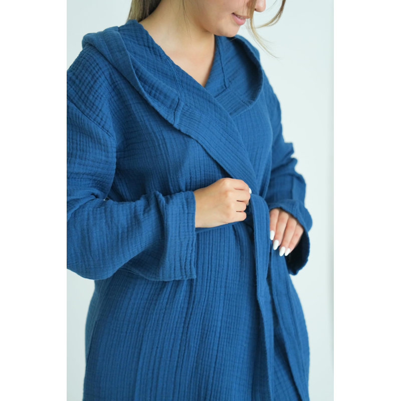 100% mousseline de coton - peignoir léger pour femmes et hommes, séchage rapide, S / M, Marine