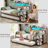 Daybed Twin with Pop Up Trundle, Farmhouse Wooden Day Bed Frame with 3 Storage Drawers and Shelves, Twin Daybed with Charging Station and LED Lights for Bedroom, Guest Room-1124053277-1131305966