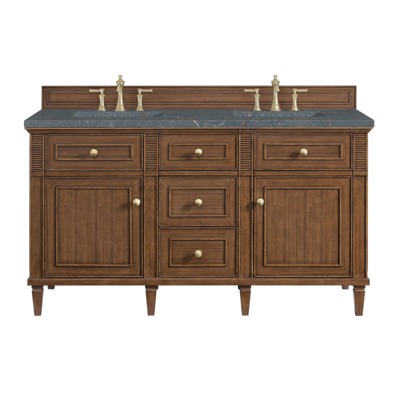 Lorelai 60'' W Double Vanity, Mid-Century Walnut, Parisien Bleu