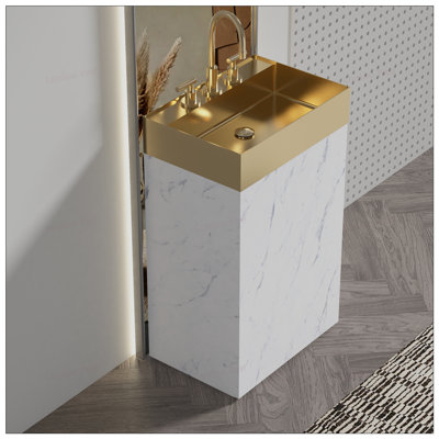 Meuble-lavabo rayé autoportant 20 po avec lavabo en acier inoxydable