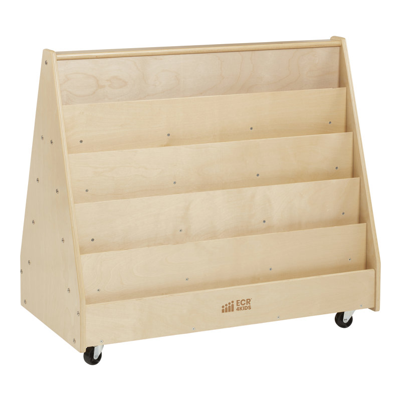 ECR4Kids Double-Sided Mobile Book Display, Classroom Bookshelf, Natural