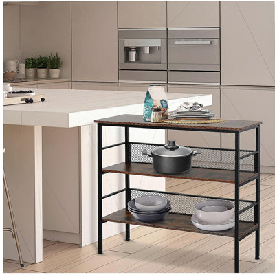 3-Tier Console Table Industrial Style Storage Metal Wooden Shelf with a Robust Multi-Functional Design & Adjustable Feet