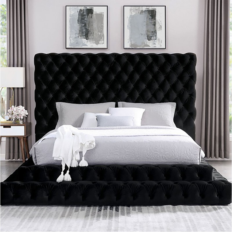Lit plateforme tapissier Madera, Grand, Noir