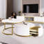 Table basse ronde emboîtable avec plateau et tiroir pratique en blanc et or-1212324068