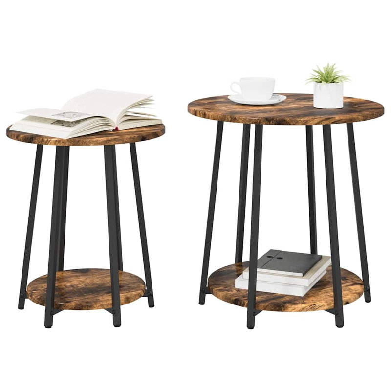  Side Table Set With Shelf 2 Pcs Black Oak 50 X 50 X 51 Cm, Smoked Oak