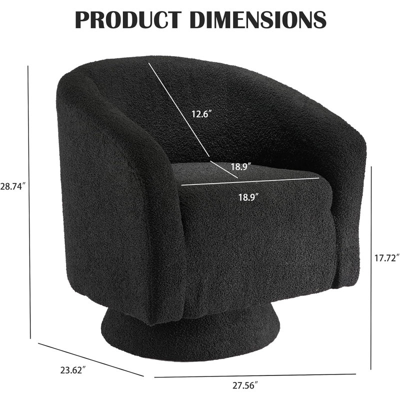 Fauteuil pivotant à 360° en bouclette, fauteuil club Sherpa noir