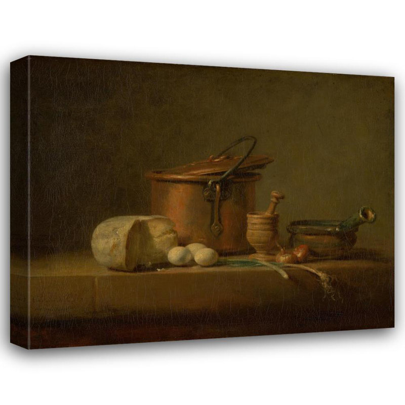«Still Life with Copper Pot, Cheese and Eggs» par Jean Siméon Chardin - Art mural sur toile tendue avec châssis