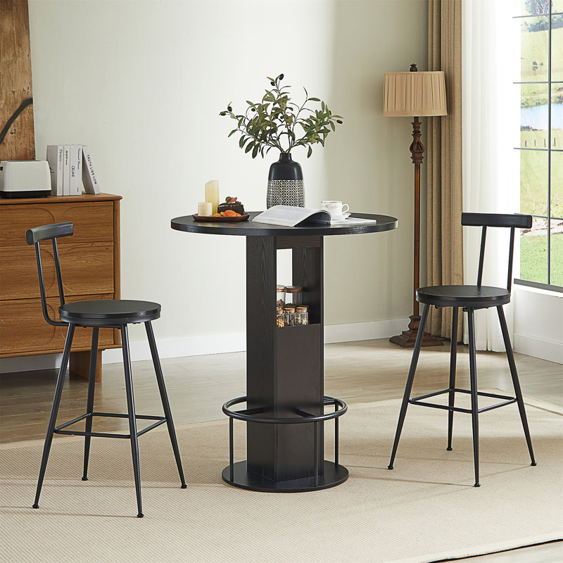 Ensemble de table de bar et tabouret 3 pièces 31,5 pouces Table de bar ronde avec deux tabourets, Noir