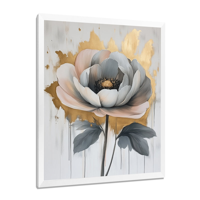 Renoncule en floraison silencieuse III - Tableau floral moderne encadré, 44" H x 34" W, White Picture Framed