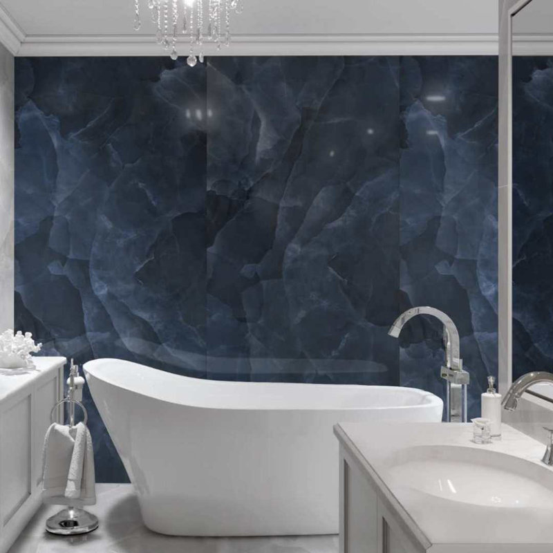 Geo Lush Porcelain Marble Look Wall & Floor Tile, Blue