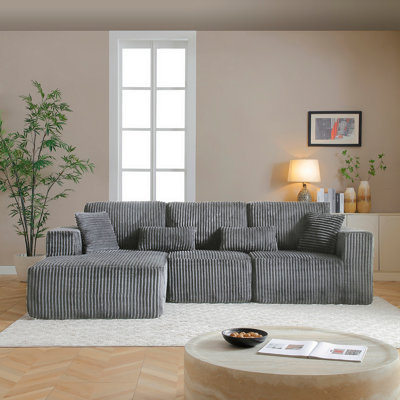 Canapé modulaire de 109 po, canapé modulaire Cloud avec assise profonde, canapé modulaire en L moderne avec méridienne, fauteuils rembourrés pour la chambre à coucher du salon, sans assemblage, (GRIS)