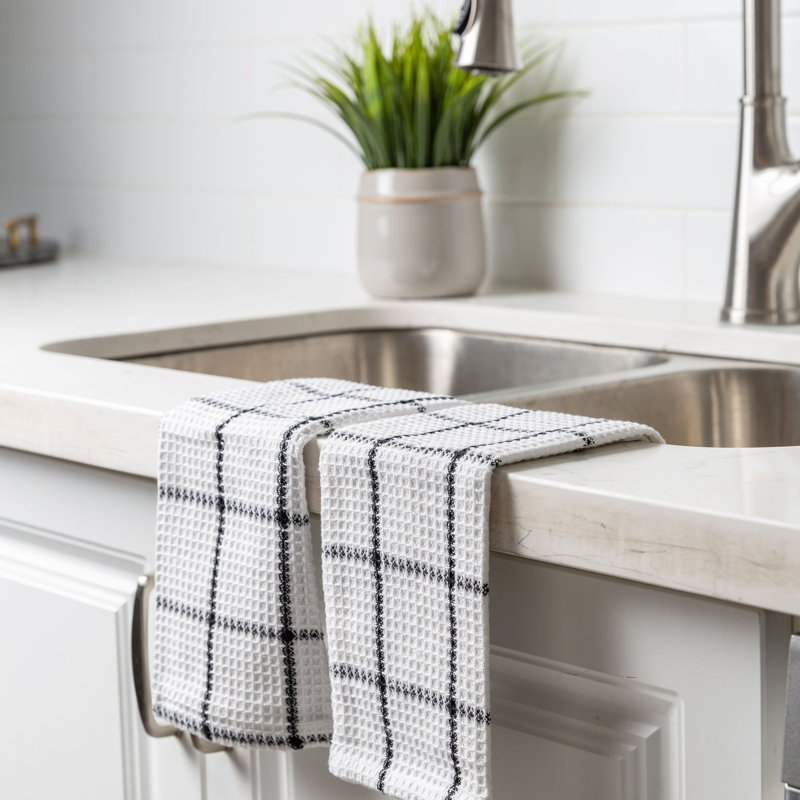 Cotton Plaid Waffle Dish Cloth Kitchen Towel, Black