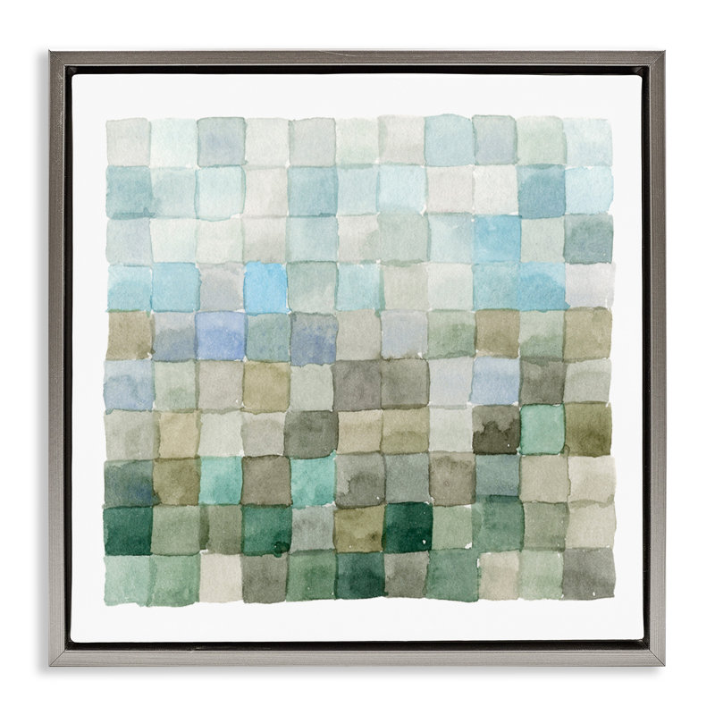 Aquarelle moderne à carreaux, Cadre flottant gris lustré, H 25 po x l 25 po