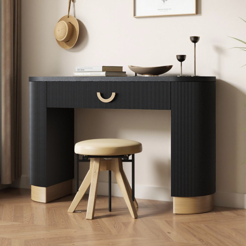 Console 48 po moderne à nervures - noir avec tiroir fonctionnel