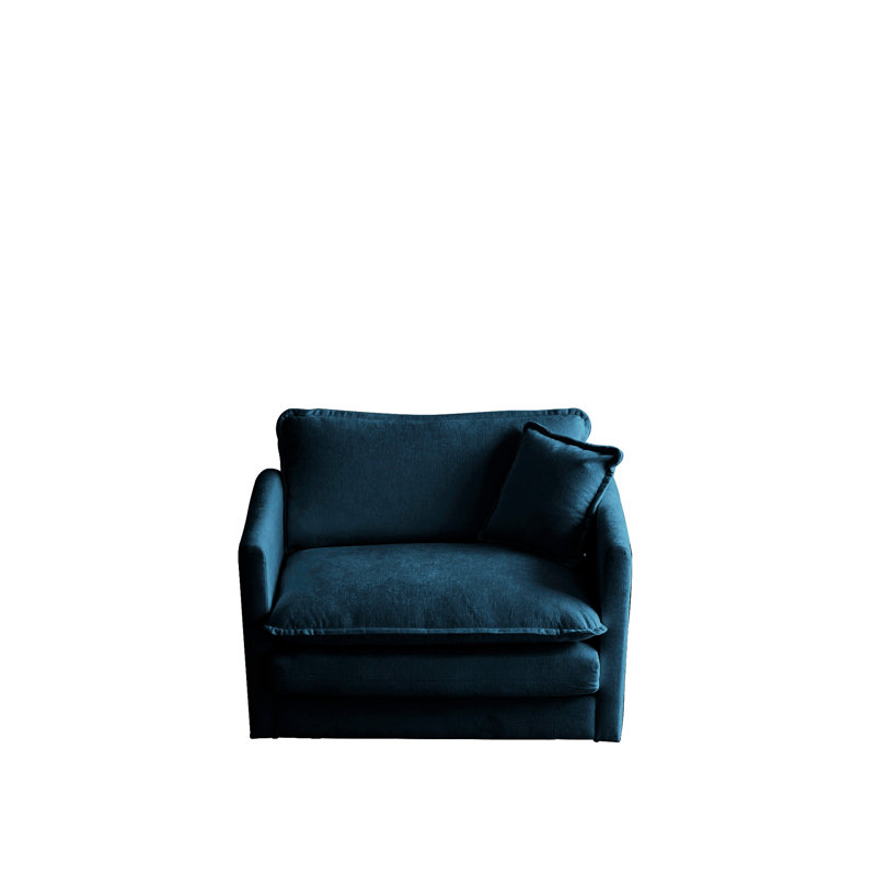 Fauteuil confortable en chenille bleue pour le travail de bureau - Mousse haute et fauteuil de construction en bois
