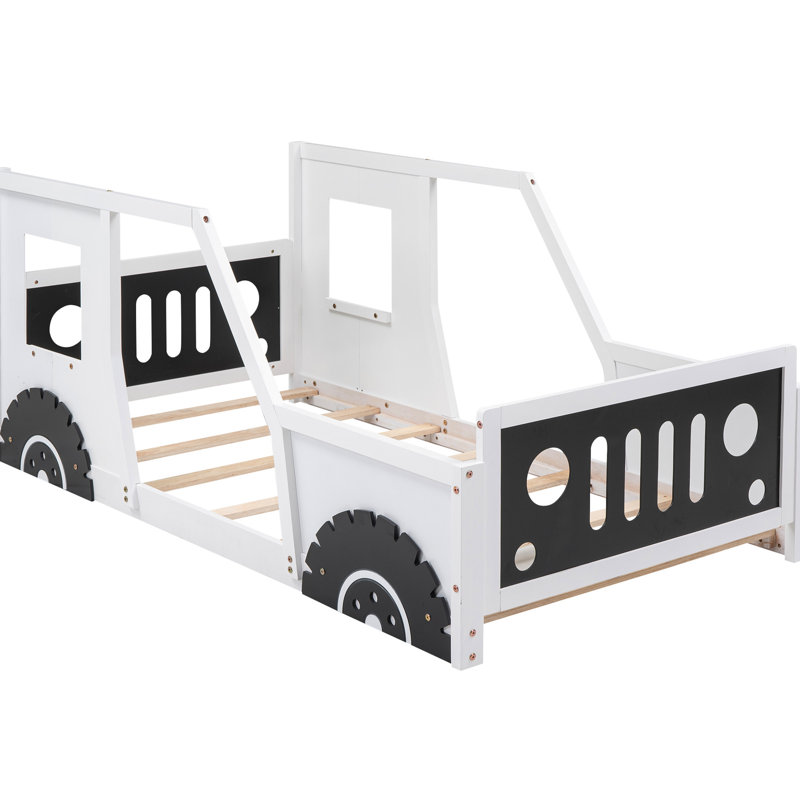 Lit plateforme simple avec roulettes en forme de voiture classique, pin blanc et bois pour chambre à coucher Dazzle, Blanc