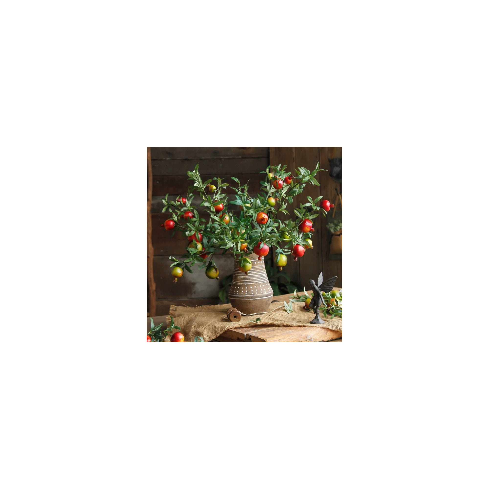 Big Fruit Faux Pomegranate Stem 32" Tall, Red