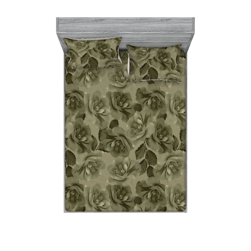 Drap-housse et taies décoratives 3 pièces Ambesonne, Vert olive, vert réséda / floral