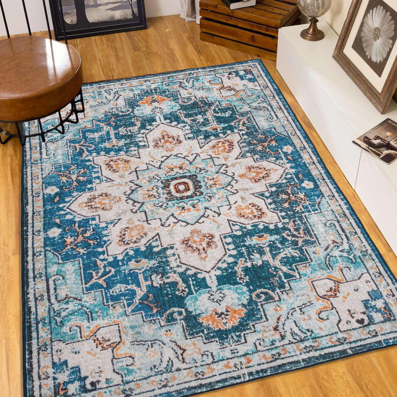 Vintage Bohemia Large Persian Non-slip Washable Area Rug, Rectangle 5' x 7'