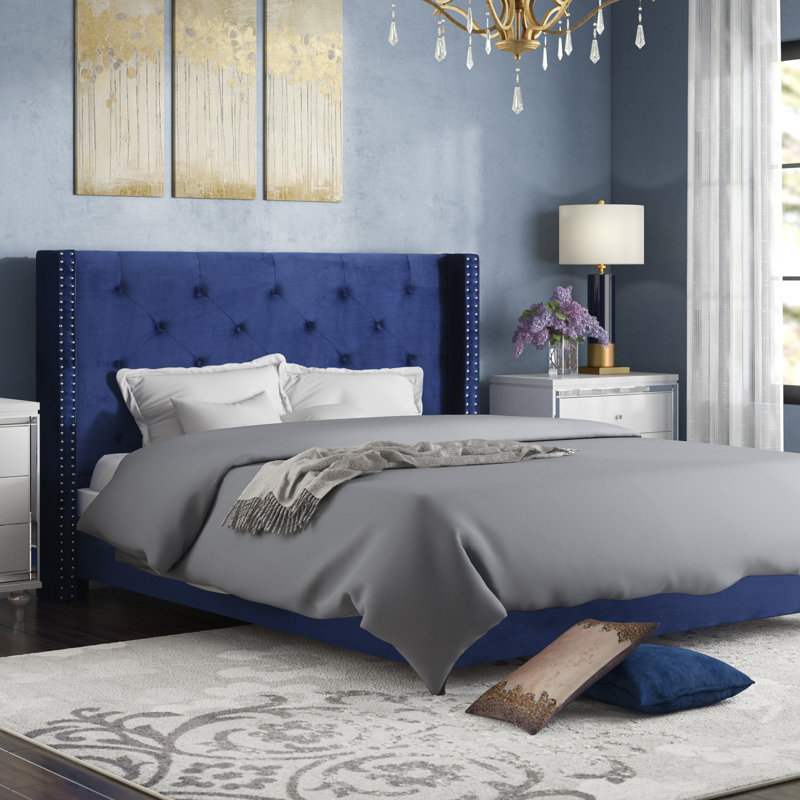 Ikbale Upholstered Bed, Blue, King