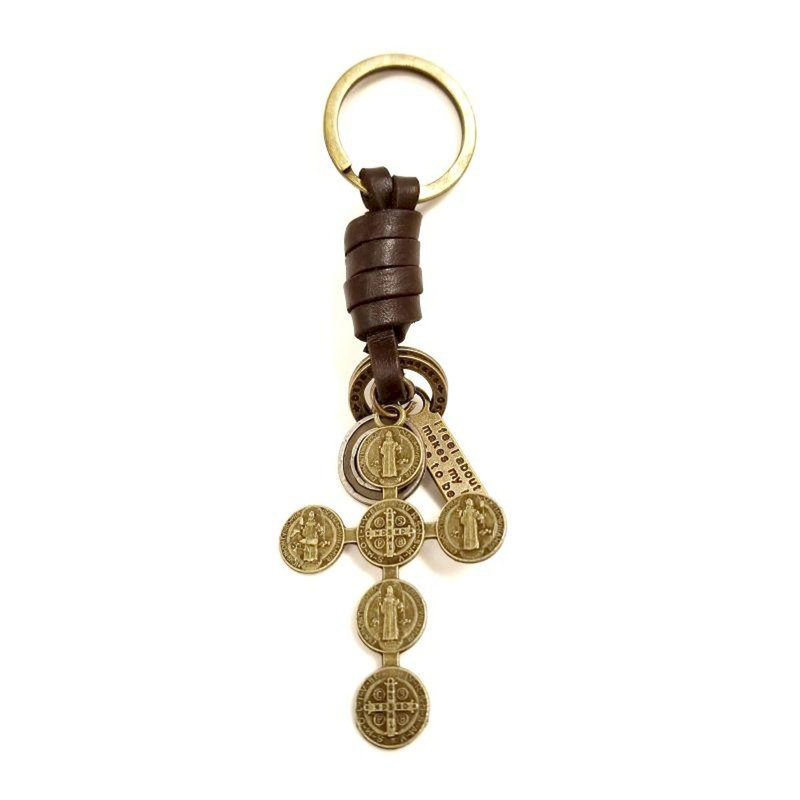 Porte-clés médaillon Adetoun à finition antique Saint Benoît