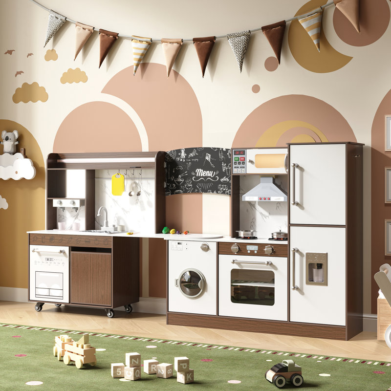 Corner Rotatable Kids Kitchen Playset With Real Lights & Sounds,toy Sink With Running Water,interactive Role-play Toy For Multiple Children