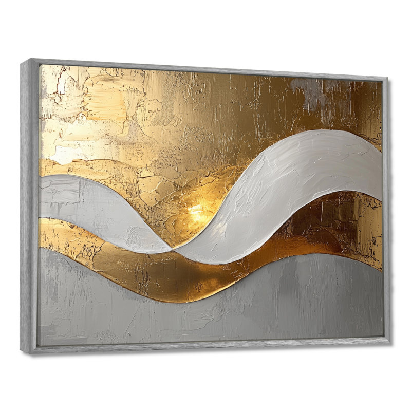 Amaro I - Abstract Large Wall Art, Argent argent, Cadre flottant, H 16 po x l 32 po