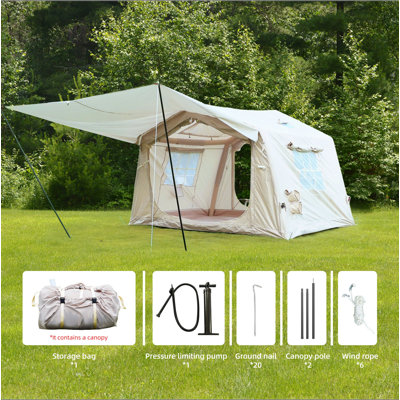 Tentes gonflables de 8 m² pour le camping avec auvent, tente gonflable avec pompe à main, tente gonflable 4 saisons facile à installer, tentes imperméables Oxford Air Glamping pour le camping pour adultes 4/6/8 personnes