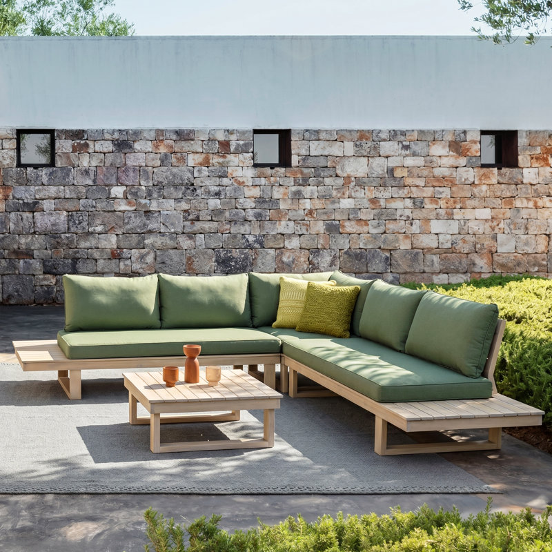 Ensemble de conversation modulaire pour 5 personnes avec coussins et table basse Abhipa (foyer non inclus), Non, Vert