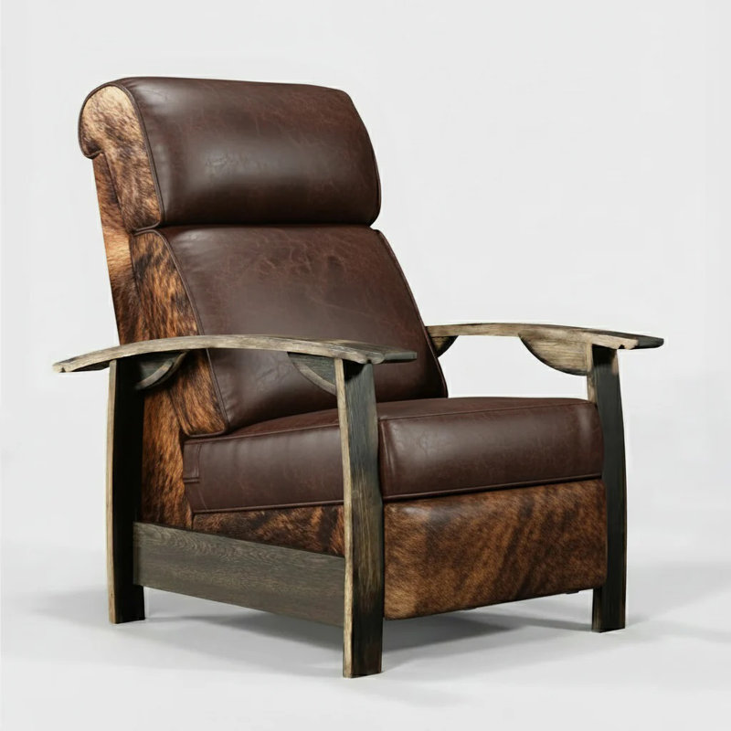  Whiskey Barrel Recliner - Brindle Hide, Brown Wood & Shiplap