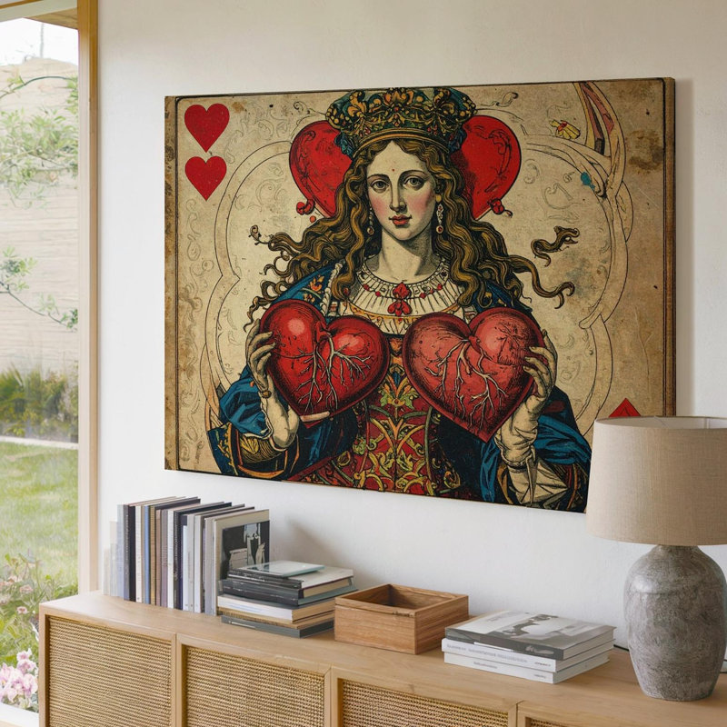 Toile, reine des cœurs, H 20 po x l 20 po