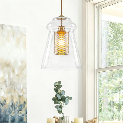 Luminaire suspendu doré avec abat-jour en verre bullé, hauteur réglable de 24 à 79 po, mini luminaire suspendu moderne en métal en nid d'abeille pour îlot de cuisine, homologué ETL