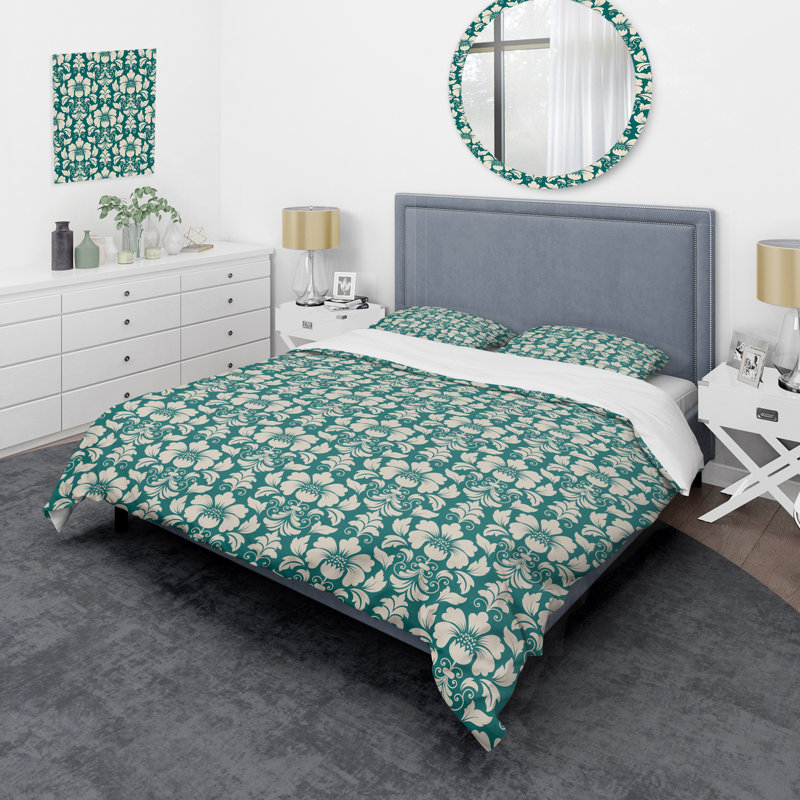 Ensemble de housse de couette en microfibre vert / blanc 3 pièces, Housse simple et 1 taie décorative