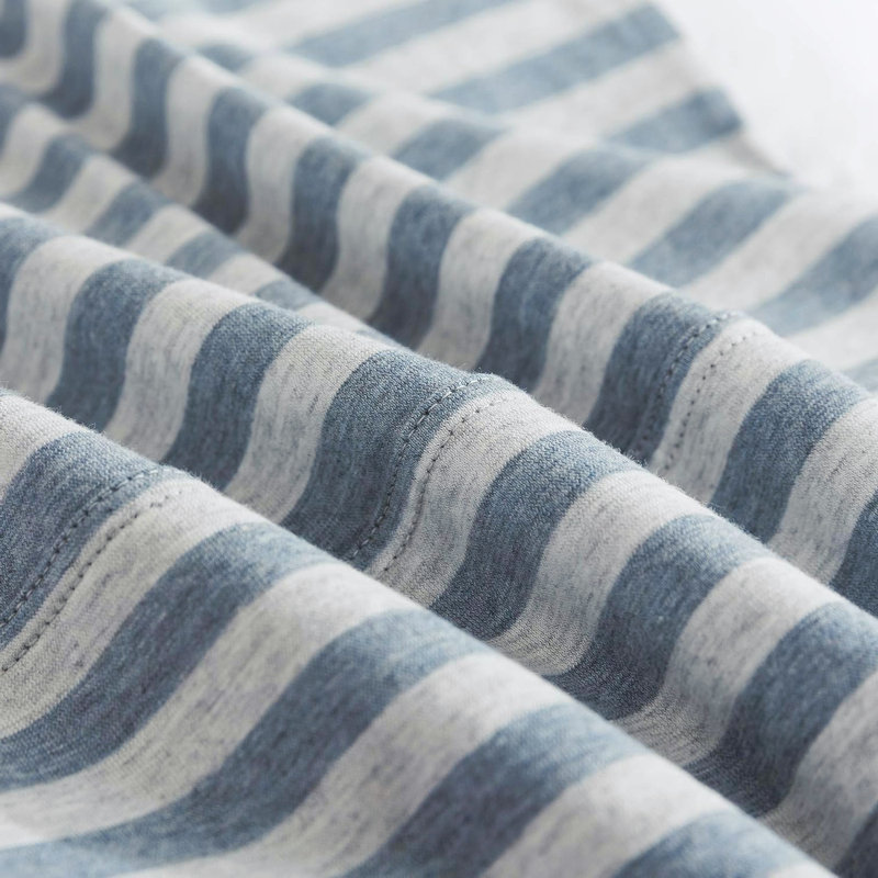 Ensemble de housse de couette en tricot de jersey de coton rayé bleu-gris très grand, Rayures bleues / grises