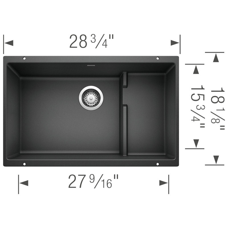 Precis Cascade SILGRANIT 29" Single Bowl Undermount Kitchen Sink with Colander, Anthracite