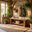 Banc en bois massif de 160 cm, banc à chaussures d'entrée avec rangement