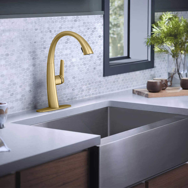 Robinet de cuisine escamotable avec douchette à double fonction, pivotant à 360 ° et cartouche en céramique - Conception sans plomb facile à installer pour évier (CP / BN / B9 / BG)