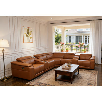 Canapé modulaire inclinable électrique en L Faye avec haut-parleurs Bluetooth, recharge sans fil, lumières DEL, console de rangement et porte-gobelets
