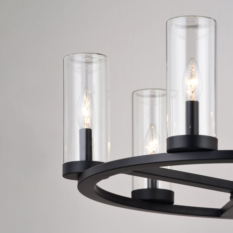 Lustre en roue de chariot Antwion, Six lumières, H 17,25 po x l 26 po x P 26 po