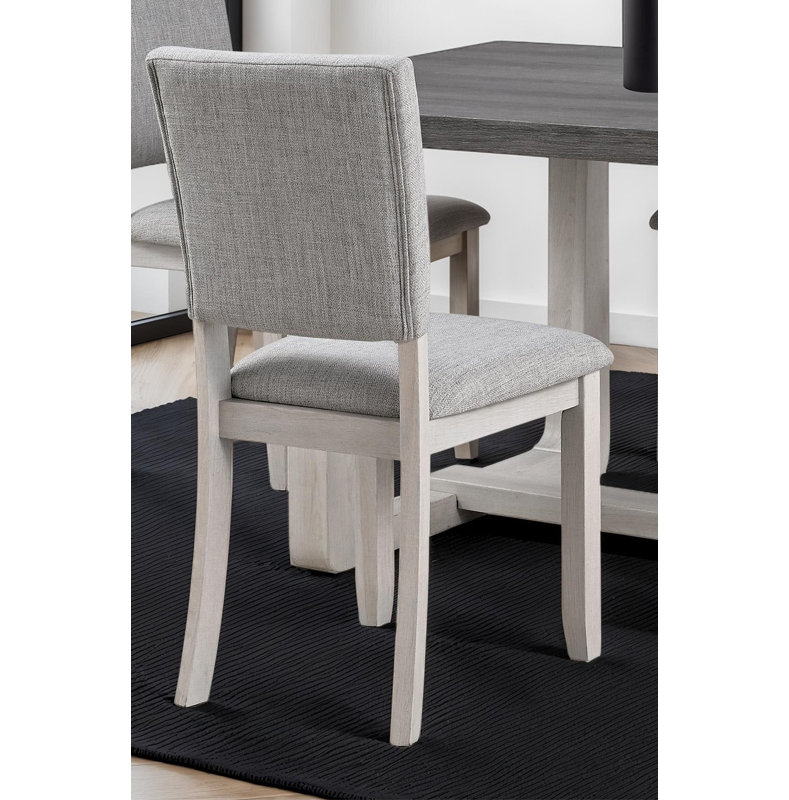 Transitional Rectangular Dining Table Set 48 x 36 in Rubberwood, Fabric 5 Piece Set Gray