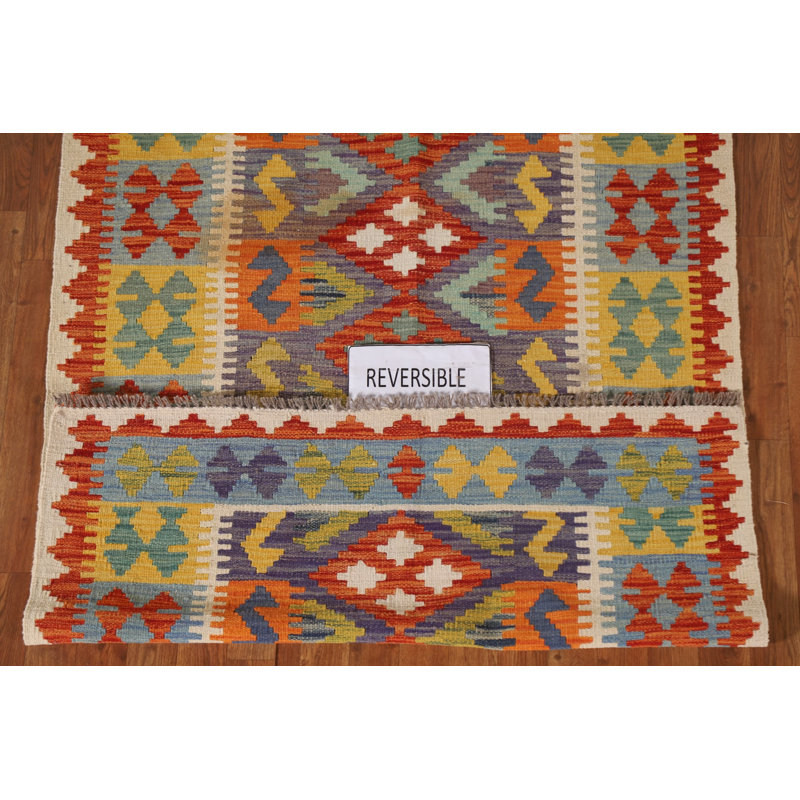 Tapis oriental multicolore en laine Kilim 4 x 6
