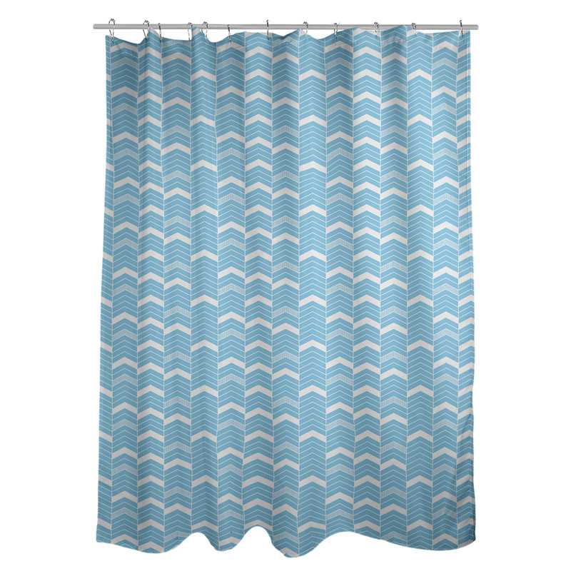 Rideau de douche simple à chevrons, Bleu sarcelle / blanc