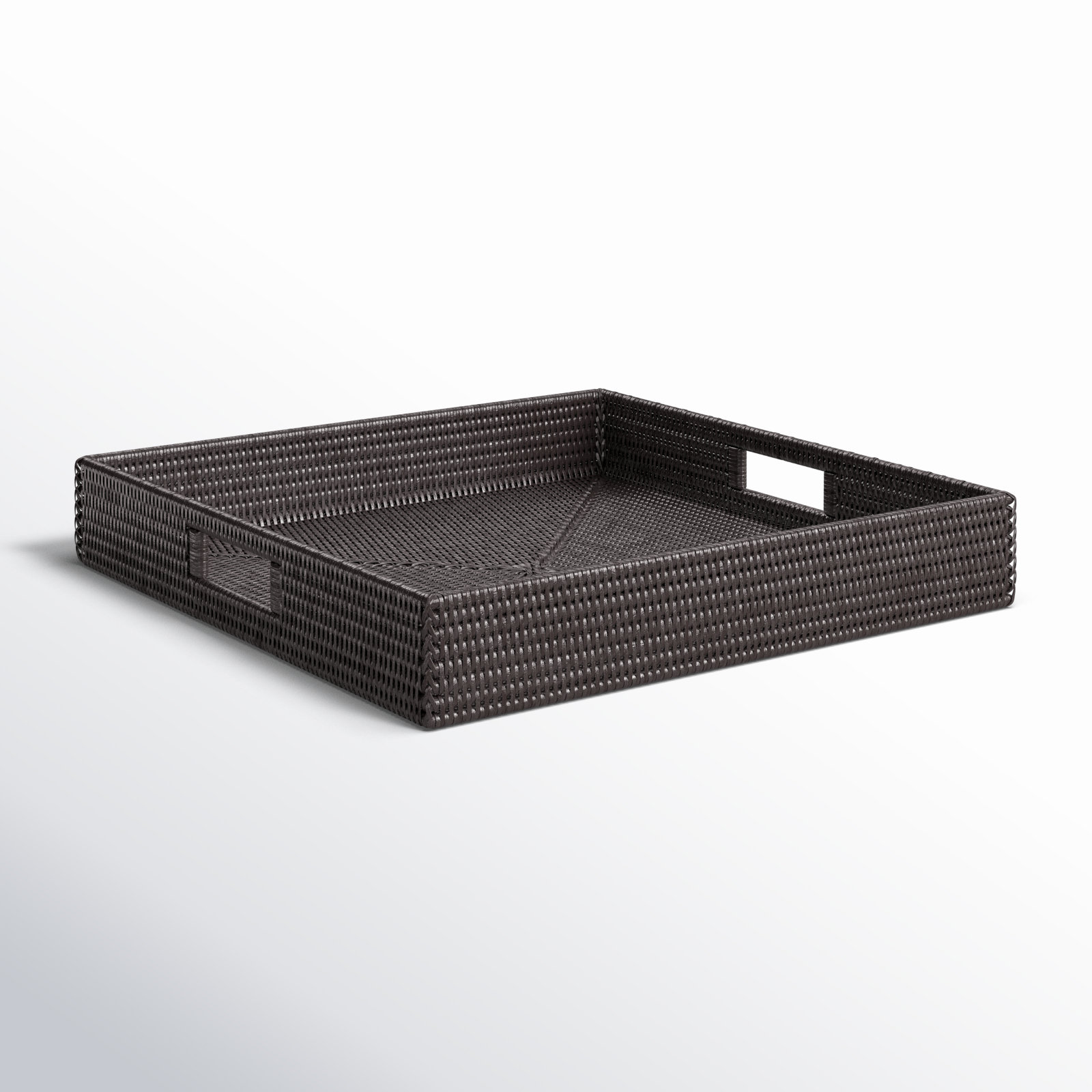 Edmond Rattan Tray - Set of 1, Espresso, 3" H x 18" W x 18" D