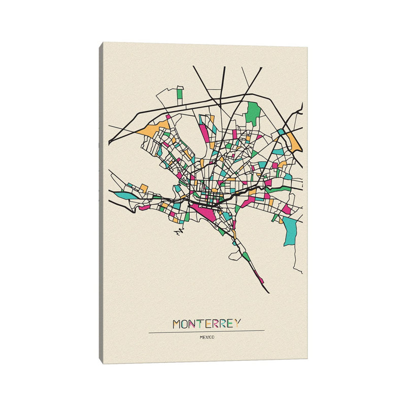 Monterrey, Mexico Map by Ayse Deniz Akerman - Wrapped Canvas Print, 66.04 cm H x 45.72 cm W x 3.175 cm D