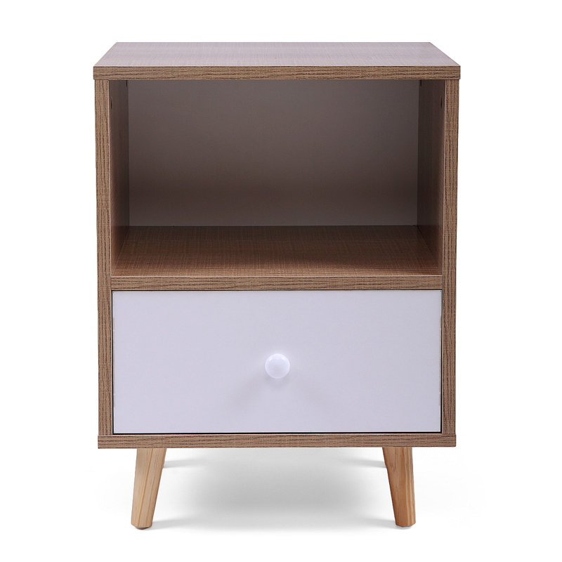 Ensemble de 2 tables de chevet de style Mid-Century, table de chevet avec tiroir et tablette, table d'appoint