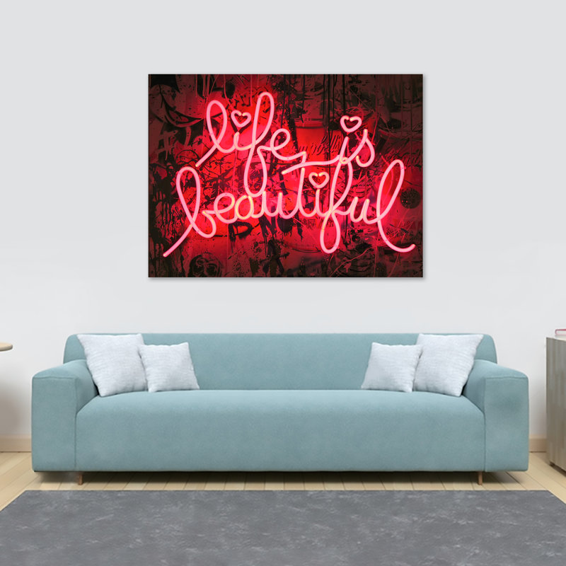 Life Is Beautiful Neon Lights - Wrapped Canvas Print, 20.5cm H x 30.5cm W x 3.8cm D