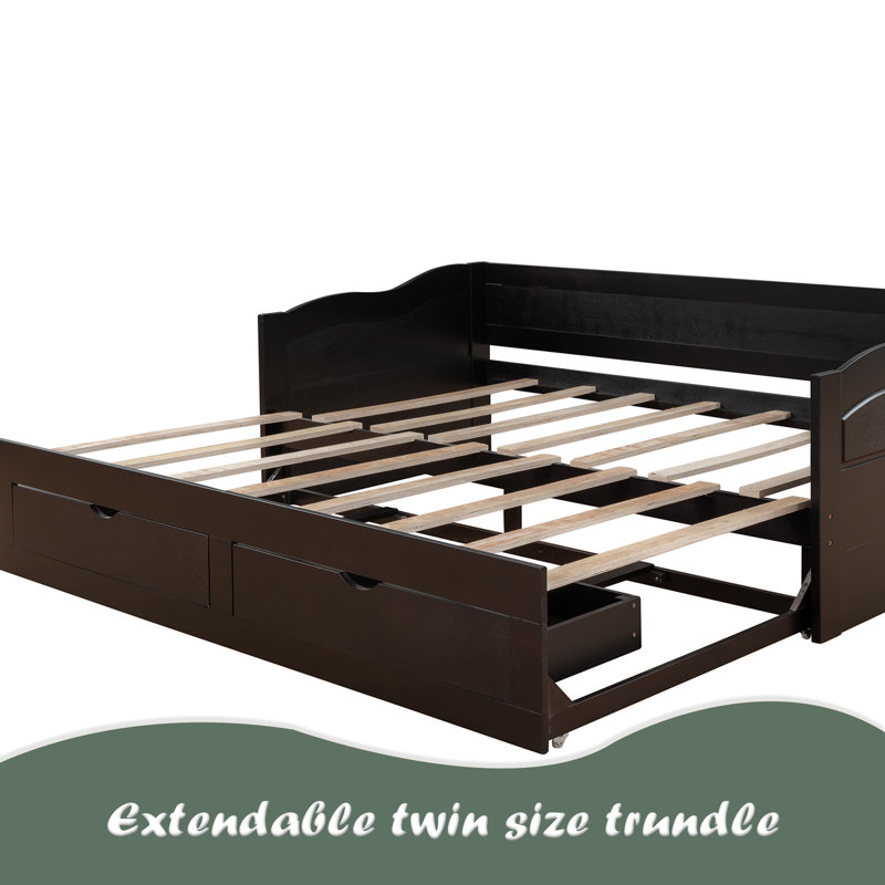 Wooden Daybed With Trundle Bed And Two Storage Drawers, Espresso