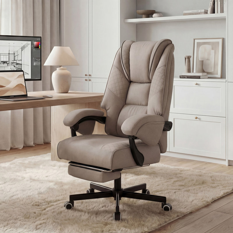 Faux Leather Ergonomic Executive Office Chair Computer Chair with Footrest(Beige), Faux Leather Beige