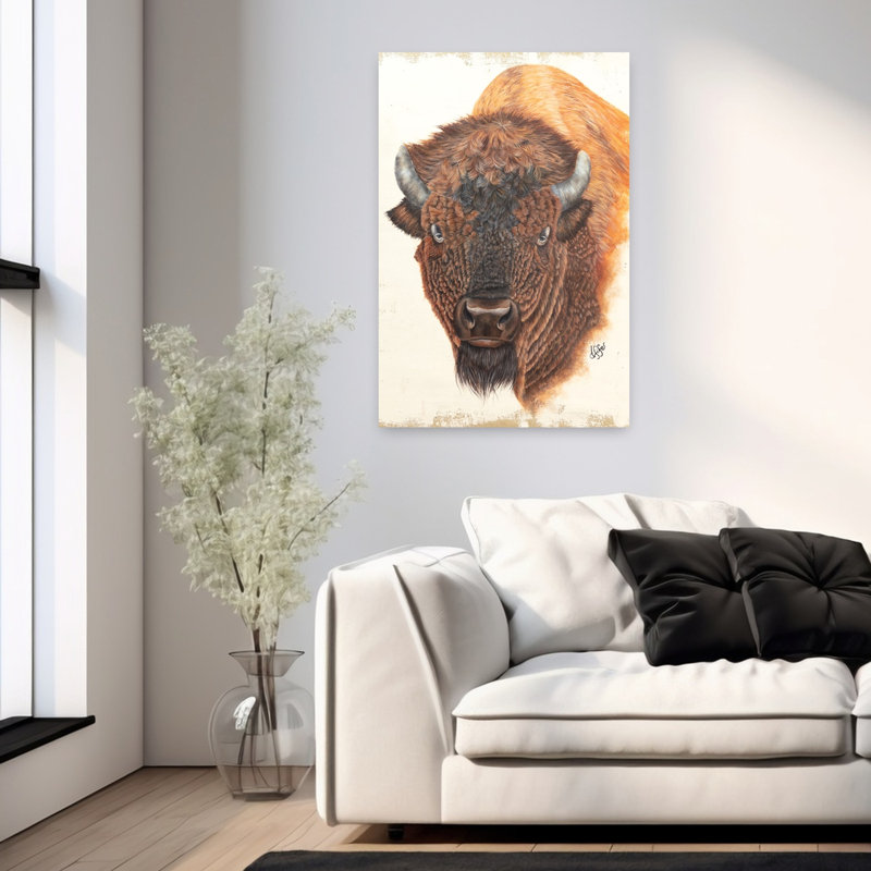 Wildly Free Contemporary Buffalo Wildlife Art, H 36 po x l 24 po
