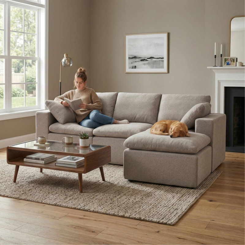 Canapé modulaire Cloud - Petit format, Coton beige clair, H 33,08 po x l 105,95 po x P 66,96 po